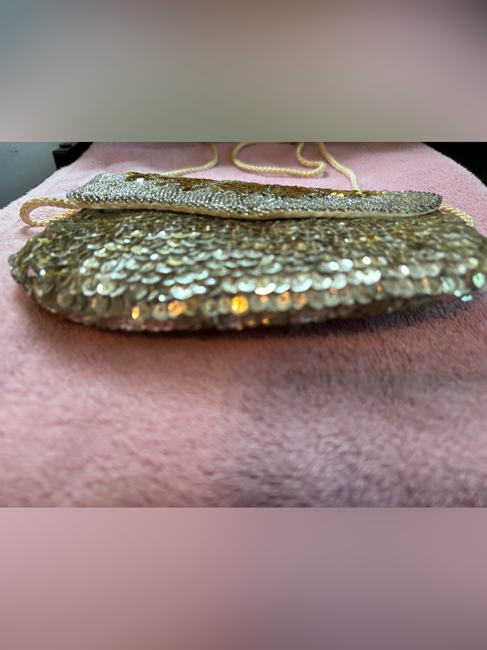 Vintage Art Deco Beaded Sequin Evening Bag Gold Silver Convertible Clutch - Picture 5 of 10